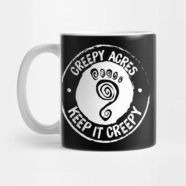 Creepy Acres coffee mug (foot logo white on black) by CreepyAcres